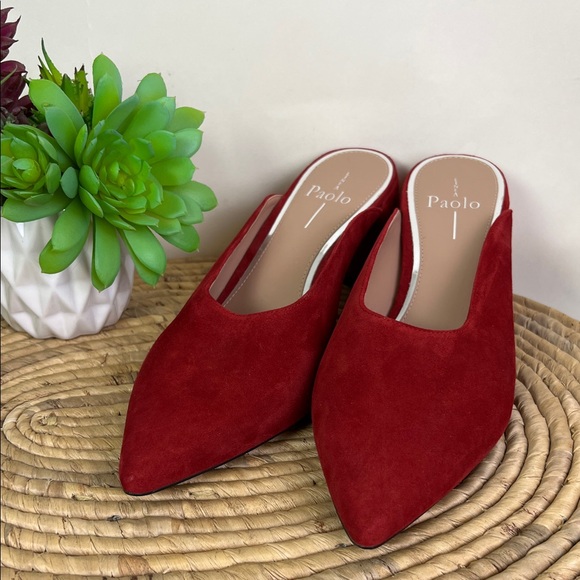 Paolo Shoes - Linea Paolo Zadie Aurora Red Kid Suede Block Mule 8